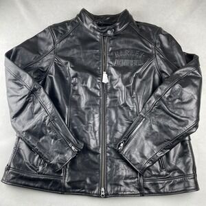 Harley Davidson Womens Black Buffalo Leather Cafe Racer Motorcycle Jacket 3M XXL